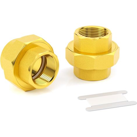 2 pieces laiton Pipe Fitting, raccord union laiton 1/2" femelle Pipe Fitting, pour connecter et rallonger (1/5)