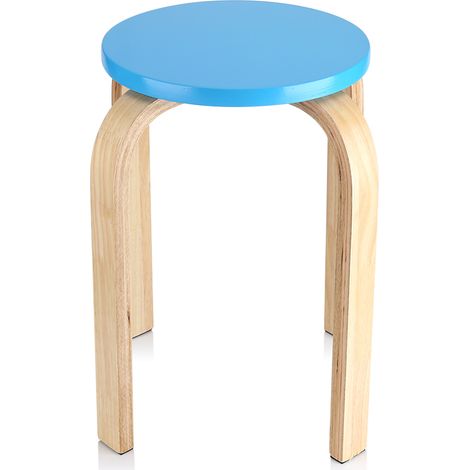 Tabouret empilable antidérapant en bois courbé, bleu, pour salon. (1/5)