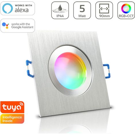 Einbauspot IP44 eckig - Farbe: Alu-gebürstet - LED Leuchtmittel: GU10 5W RGB+CCT Smart Tuya (1/4)