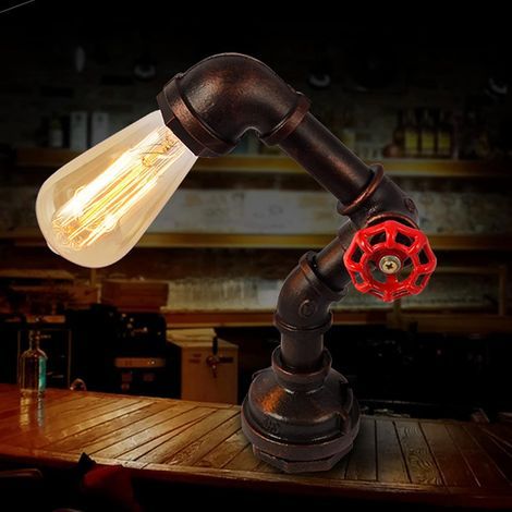 Vintage Metal Table Lamp Antique Iron Base Water Tube Desk Table Lamp with Retro Light for Living Room Bedroom (1/4)
