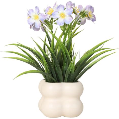 Bouquet de fleurs artificielles, fleurs en plastique longue durée, pot carré décoratif + orchidée violette (1/2)