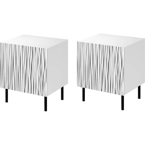 Ensemble de tables de chevet Lorelbo 102, Blanc + Noir, Nombre de tiroirs: 0, Le nombre de portes: 1, 54x44x41cm, MDF, Stratifié (1/4)