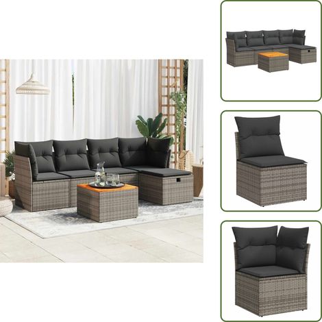 Ratán sintético - vidaXL Set de muebles de jardín 6 pzas y cojines ratán sintético gris - Cojines lavables