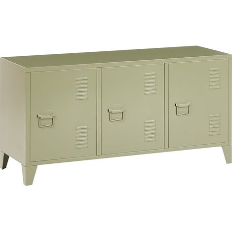 Aparador moderno industrial de acero 3 puertas con estantes ajustables verde Cardiff (1/5)