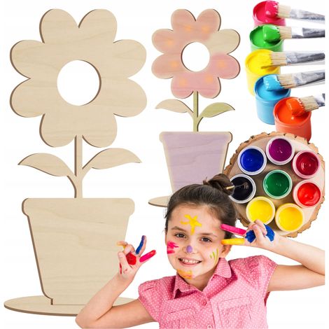 Flor de madera para decorar una maceta para el Día de la Abuela, el Día de la Madre o el Día del Maestro. (1/5)