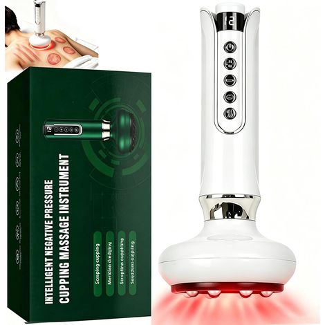 Masseur Anti Cellulite Electrique Appareil Gua Sha Électrique(Blanc Dispositif De Grattage Masseur Électrique, Aspiration à 12 Vitesses et Lumière Rouge, pour Ventre, Taille, Dos, Bras, Jambes (1/5)