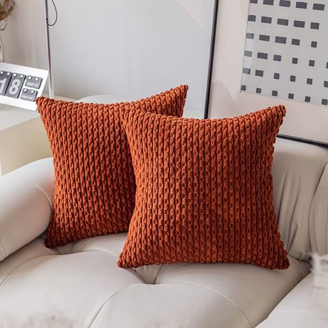 SHINING HOUSE Juego de 2 fundas de almohada de pana a rayas estilo bohemio, funda de cojín decorativa suave para sofá, dormitorio, color rojo ladrillo, 45 x 45 cm (1/4)