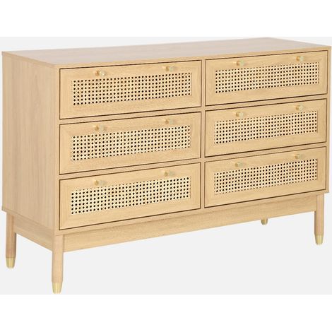 Cassettiera decorativa legno e rattan 6 cassetti