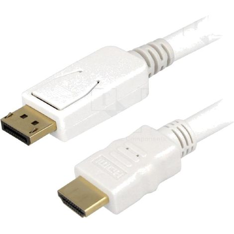 Cable DisplayPort male HDMI male 2m - Blanc