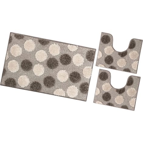 Tapis de bain Parure Set 3 Pièces Duveteux Antidérapant Shaggy 3D Moderne Absorbant Lavable - Gris Tourterelle