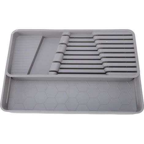 Insert de Tiroir pour Organisateur de Couverts, Plateau à Ustensiles Extensible en PP avec Porte-couteau, 17,13 X 7,28 à 11,42 Po, Rangement divisé pour les Tiroirs de Cuisine, les (1/5)