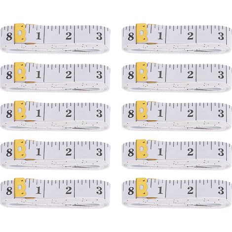 Lot de 10 mètres rubans de tailleur double échelle 2,0 x 300 cm, flexibles et faciles à mesurer, pour la perte de poids et le suivi corporel (blanc).