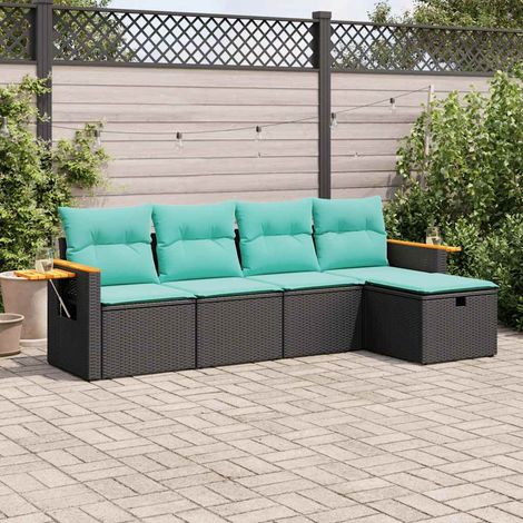 vidaXL 5 Piece Garden Sofa Set with Cushions Black Poly Rattan