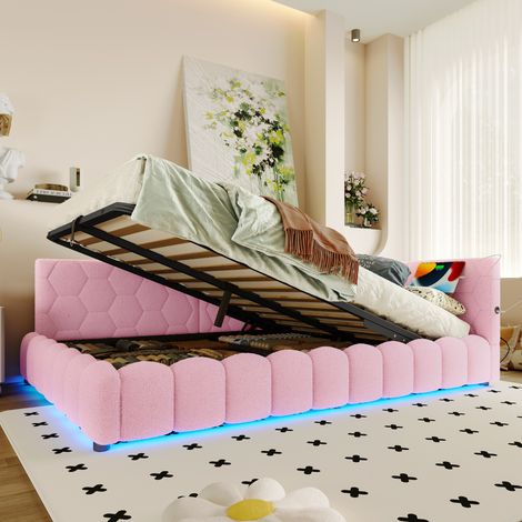 Lit coffre 140x200 daybed LED USB Type-C rose OKMYHOME (1/5)
