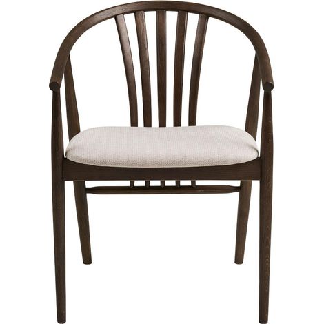 Asti chaise de salle à manger avec accoudoirs, chêne fumé, tissu couleur sable. (1/5)