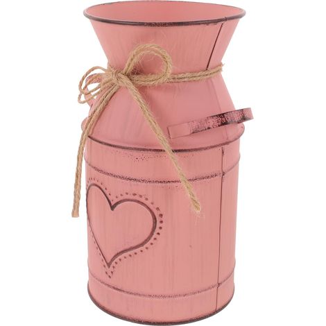 Vase Décoratif Vintage en Fer Couleur Rose Style Rustique Chic, Seau à Fleurs Pratique pour Salon et Bibliothèque, Pot de Lait Ancien Décoratif (1/5)