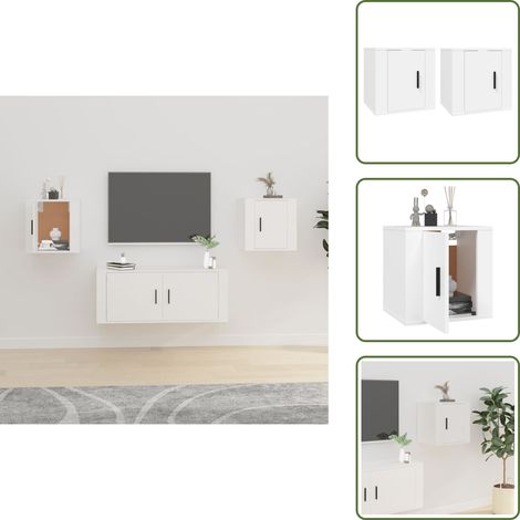 TV-Wandschränke 2 Stk. Weiß 40x34,5x40 cm - TV Schrank - Wandregal - Holzschrank - Weißer Schrank - Wohnzimmerschrank (1/5)