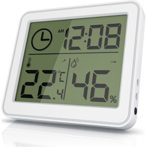 BEARWARE - Thermometer Hygrometer - Temperatur und Luftfeuchtigkeit - Uhrzeit - gut ablesbare LCD-Anzeige - Magnethalter, Aufhängeöse und Standfuß (1/5)