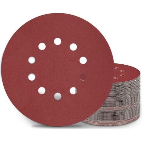 Disques de Ponçage 225 mm 50 Pièces Grain P180 10 Trous Disques Abrasifs 225 mm Ronds Papier Abrasif for Ponceuse (1/5)