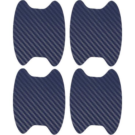 (Bleu) Lot de 4 autocollants pour poignées de portières de voiture, en fibre de carbone résistante aux rayures, film de protection pour poignées de voiture, accessoires de style extérieur (1/5)