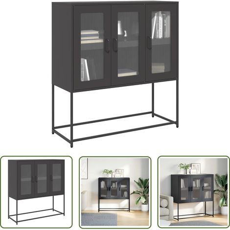 vidaXL Sideboard Schwarz 100,5x39x107 cm Kaltgewalzter Stahl (1/5)