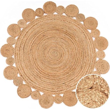 Tapis Salon Rond Jute Ethnique Boho - 60 cm Rond - Fait Main Moderne Naturel (1/5)
