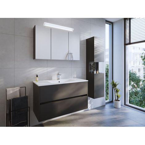 Badmöbel Set Taifun 3tlg. 100 cm mit Spiegelschrank und Hochschrank Grafit (1/5)