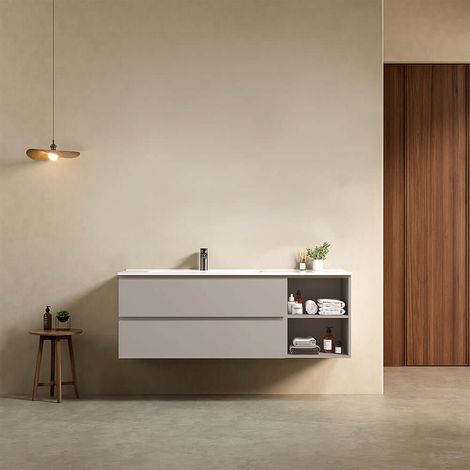 Mobile bagno sospeso 140 cm Grigio Cenere Lavabo a Sinistra in Resina Senza Specchio - Fiji Paint Plus (1/4)