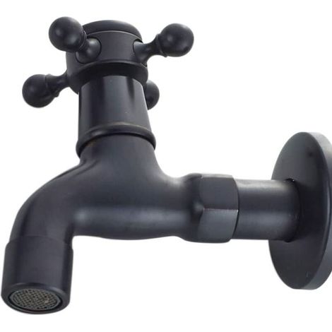 Grifo monomando de agua fría de estilo vintage, con interfaz G1/2 - Grifo mural para lavabo de baño (negro) (1/5)