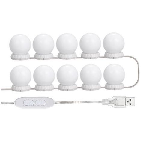 Kit D'Eclairage Miroir Led Pour Coiffeuse, Avec 10 Ampoules Reglables, 10 Luminosite Et 3 Modes D'Eclairage, Type Usb, Blanc - Blanc-Autres (1/5)