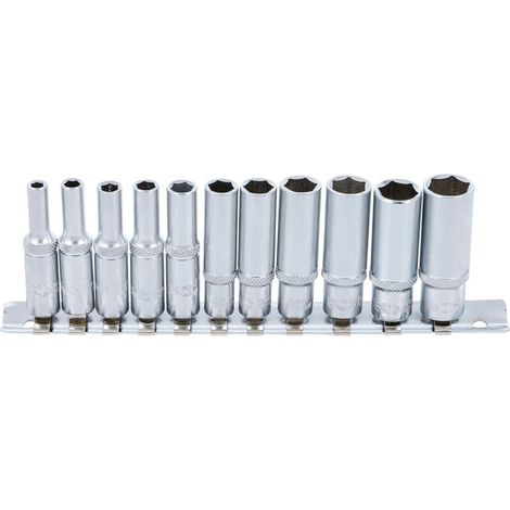 Douilles 6 Pans Profondes - Acier Chrome-Vanadium - Carré 1/4 Pouces - 4 À 13 Mm - Lot De 11 Pièces (1/4)