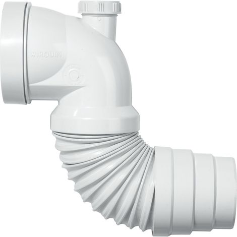 Pipe coudée extensible à coller avec piquage, sortie Ø40, corps renforcé et tête rigide, Wirquin 70718814, blanc