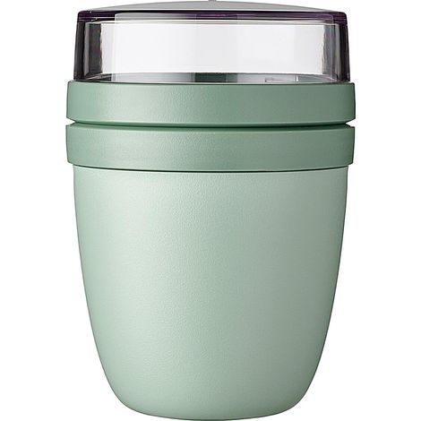 Müslischale zum Mitnehmen – Praktisch für Joghurt und Müsli – Separate Fächer – Gefrier-, mikrowellen- und spülmaschinenfest – 500 ml + 200 ml – Nordisches Salbeigrün