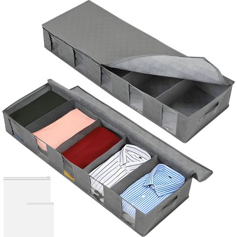 Conjunto de 2 Caixas de Armazenamento Dobráveis para Baixo da Cama,com Divisórias Removíveis,à Prova de Pó e Umidade,para Edredons,Cobertores e Roupas (1/5)