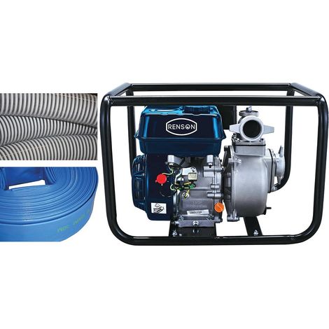 MOTOPOMPE EAUX CLAIRES 30M3/H AVEC FLEXIBLES ASPI ET REFOUL RENSON