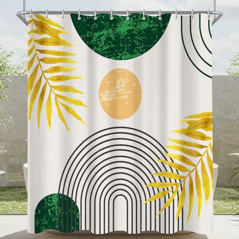 Duschvorhang Dunkelgrün Blätter Linie H200 x B180 cm (1er Pack) (1/5)