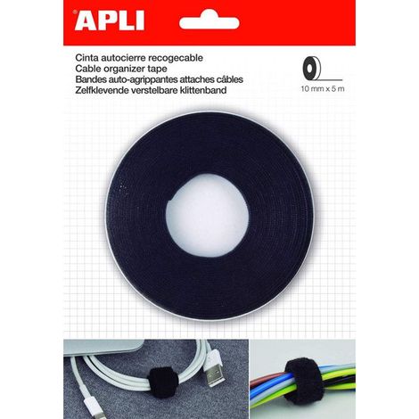 Bande Auto Agrippante - Attache-Câble - 10 Mm X 5 M - Noir - Apli