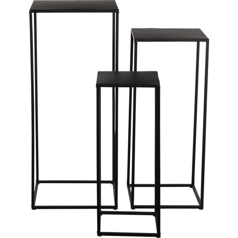 Lot de 3 tables d'appoint gigognes carrées noir au design épuré pour salon et chambre - PANGIVO (1/4)