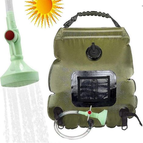 Douche solaire de camping, sac de douche solaire portable de 20 litres, sac de douche d'extérieur avec eau chaude pour la randonnée (1/5)