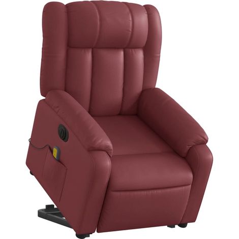 Poltrona relax con funzione massaggio e reclinabile sollevabile elettricamente in PVC rosso bordeaux DEC027832