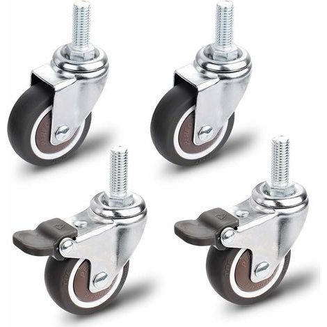 Lenkrollen - Durchmesser 50 mm - M10 x 25 mm Schaft - Tragfähigkeit 40 kg pro Rolle - Satz mit 4 (2 mit Bremse + 2 ohne Bremse) (1/5)