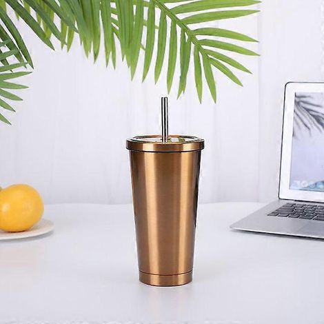Bouteille isotherme de 500 ml en acier inoxydable 304 à double paroi avec paille intégrée, idéale pour servir de la bière fraîche ou de l'eau. Livraison directe.