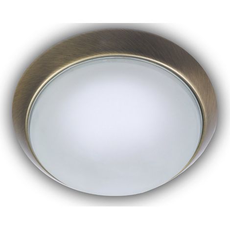 Deckenleuchte, Glas satiniert mit Klarrand, Dekorring Altmessing, Ø 30cm (1/3)