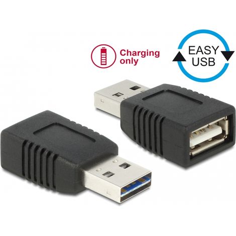 Delock Adaptador EASY-USB 2.0-A macho a USB 2.0-A hembra solo en carga