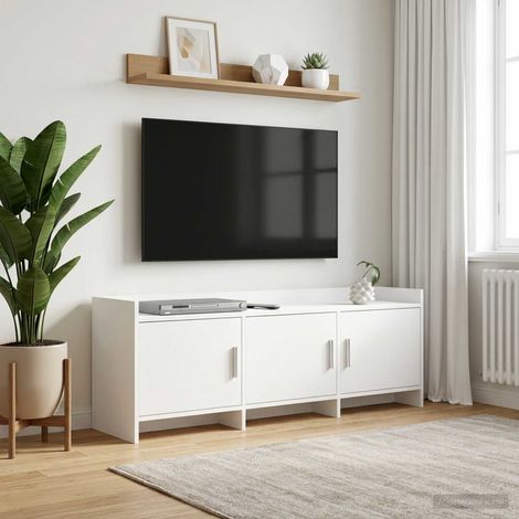 Meuble TV 3 portes blanc en bois d’ingénierie 130 x 33 x 47 cm - PANGIVO (1/5)