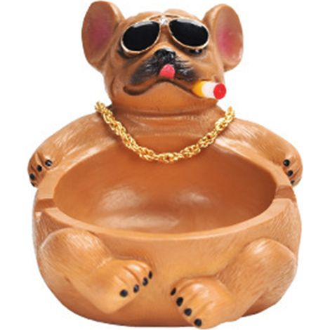 Cendrier décoratif original en forme de bouledogue, motif animal de dessin animé, marron, pour le salon. (1/5)
