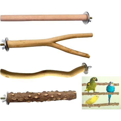 Set of 4 Natural Wooden Parrot Perches - Natural Branch Perches for Cage - Play Area for Parakeets, Cockatiels, Canaries and Other Birds (1/5)