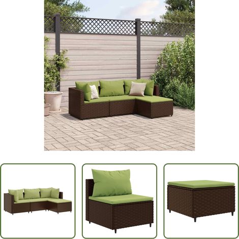 vidaXL Gartensofa - 4-tlg. Garten-Lounge-Set mit Kissen Braun Poly Rattan (1/5)