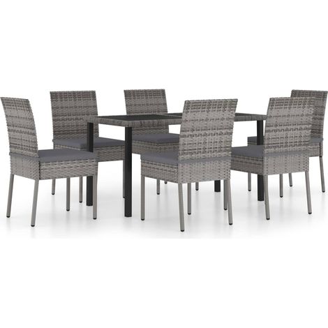 Maison Exclusive - 7-tlg. Garten-Essgruppe Poly Rattan Grau