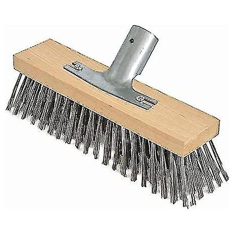 Balai à poils d'acier, 30 cm avec support de manche en métal - 28 cm - Tête de balai brosse - Corps en bois de hêtre de haute qualité